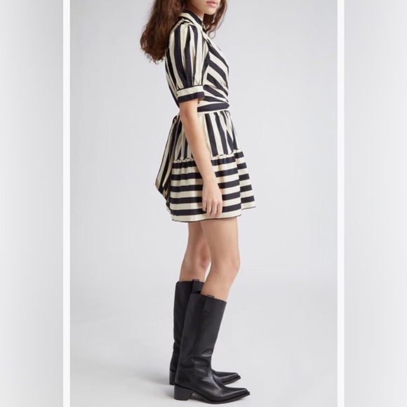 NWT $225 FARM Rio Mixed Stripe Tie Back Minidress in BLACK / OFF WHITE, Small! - Picture 4 of 7